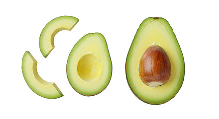 avocado fruit png. avocado fruit sliced isolated. avocado fruit slices flying png. fresh and organic avocado slices flying isolated