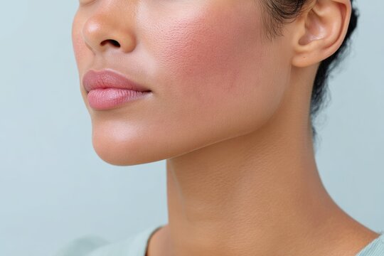 A Detailed Close-Up View of a Cheek That Reveals the Pronounced Redness Associated With Eczema. This Image Effectively Showcases the Visible Impact That This Skin Condition