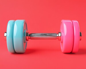 Obraz premium blue and pink Dumbbells on red background