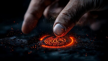 Glowing Circular Biometric Scanner with Finger