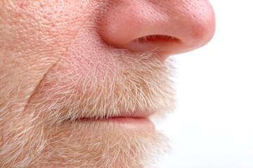 Obraz premium Close-up View Capturing the Intricate Details of Rough Skin Texture and Light Facial Hair, Revealing Natural Aging Patterns and Human Features in a Simple Setting With Neutral Colors