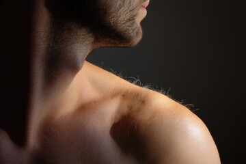 Naklejka premium A Detailed Close-Up View of Shoulder Skin Showcases a Vivid Array of Tiny Ingrown Hairs, All Illuminated by Natural Lighting. This Lighting Beautifully Emphasizes the Intricate Textures