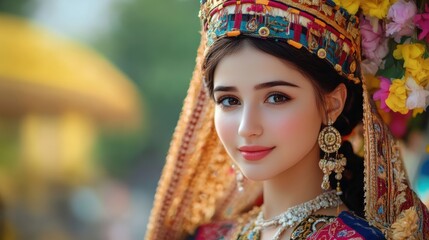 Indian Woman Wearing Traditional Clothing and Jewelry