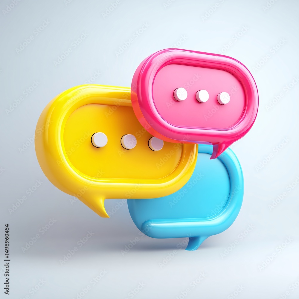 Poster 3d icon of a chat bubble with dots, isolated in a white space.