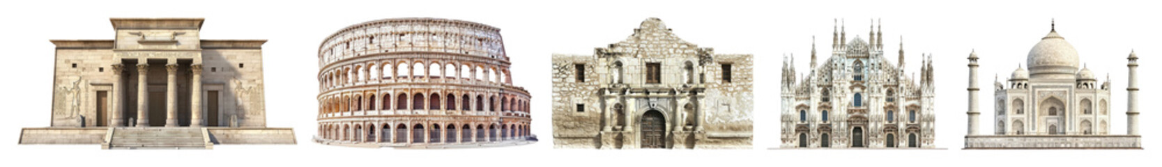 Obraz premium PNG Iconic global architectural landmarks collection, element set on transparent background