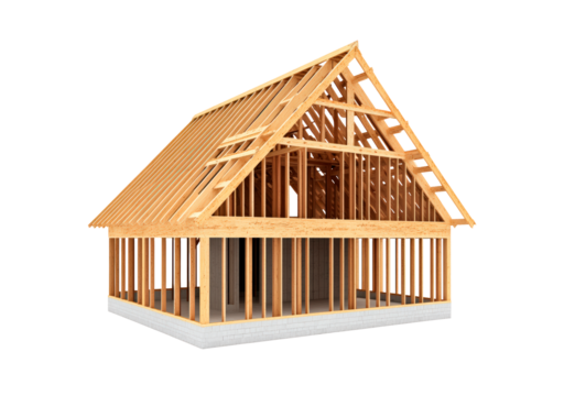 Modern House Construction Frame Wooden Beams isolated on transparent background