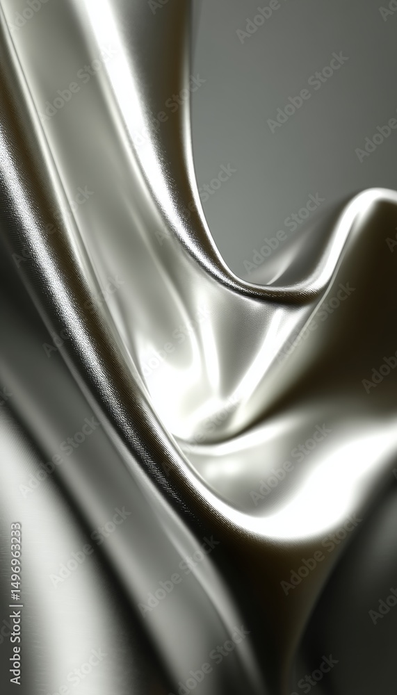 Poster abstract fluid art background silver waves of delicate liquid, dynamic flow and soft gradient