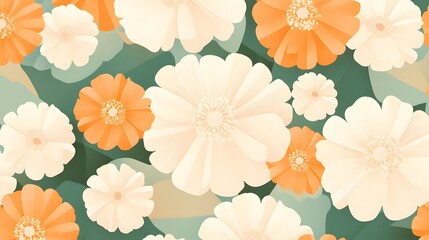 Elegant Floral Pattern Cream Orange Flowers Seamless Design
