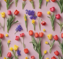 Vibrant tulips, daffodils, hyacinths on pastel paper  ,  blossom,  delicate,  vibrant