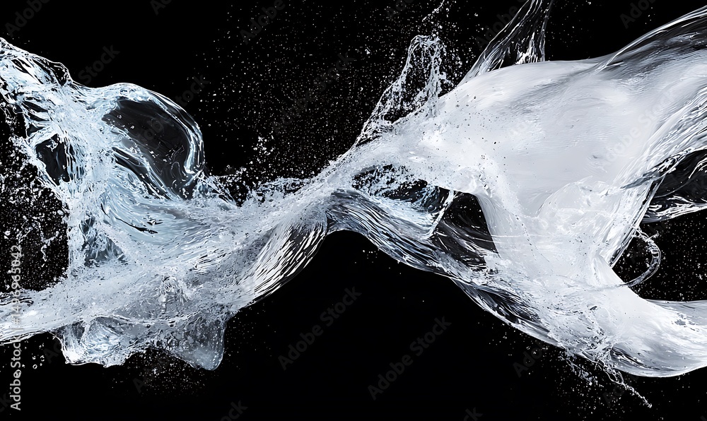 Poster dynamic splash of clear water with fluid motion against a black background captured in high resoluti