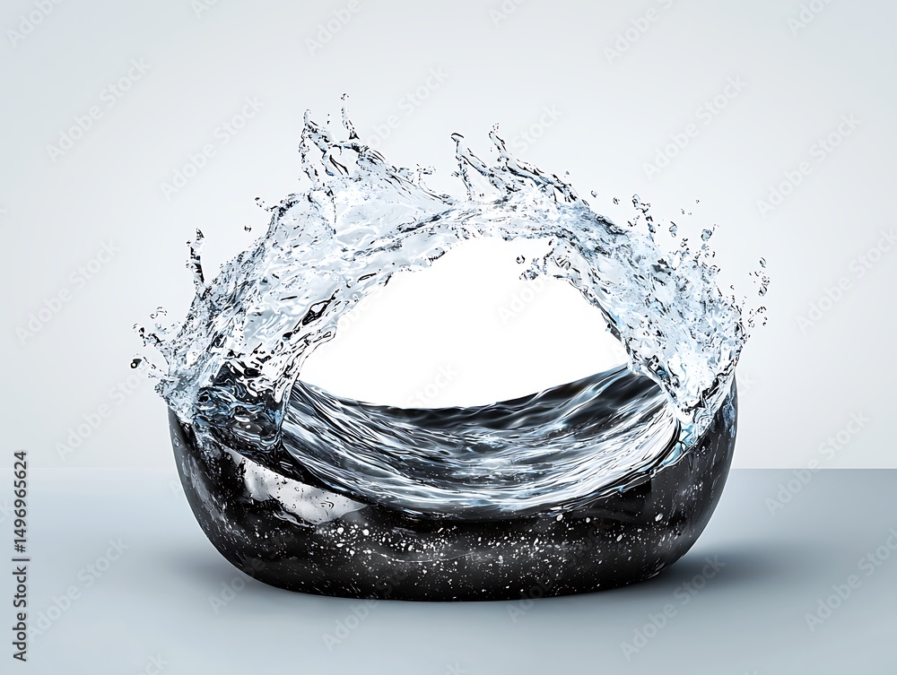 Aufkleber water splash in a dark bowl creating dynamic fluid motion and ripple effects on a minimalist backgro