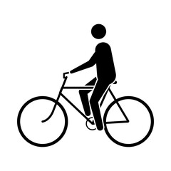 Fototapeta premium Minimalist black silhouette of a person riding a bicycle