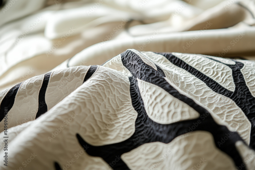 Poster abstract textured fabric design. textured fabric with an organic design of black and white forms cre