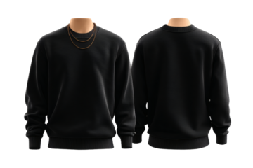 [Transparent Background PNG]Blank Black Sweatshirt Mockup Front and Back View