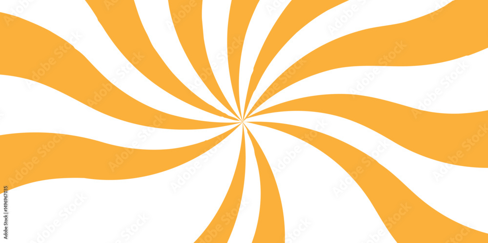 Poster abstract vivid radial swirl pattern with orange and white curved rays. dynamic sense of motion, with