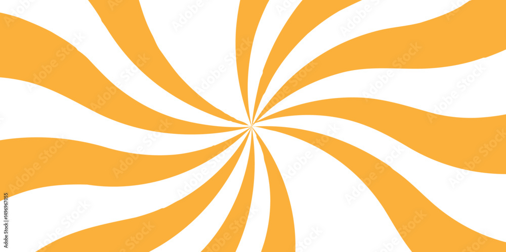 Poster Abstract vivid radial swirl pattern with orange and white curved rays. Dynamic sense of motion, with a retro, pop-art aesthetic reminiscent vintage posters. Clean smooth symmetrical curves 