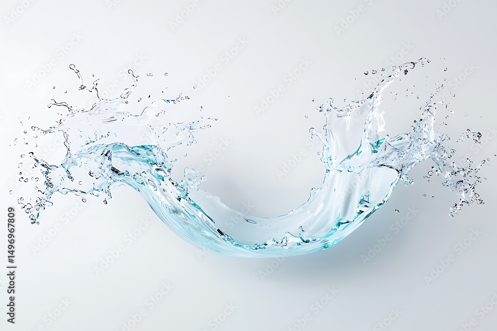 Poster elegant splash of clear water captured in motion creating a beautiful curve on light background