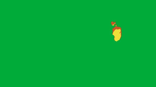 Its fire is yellow and red its explosion is a wavy red color chroma key green screen background