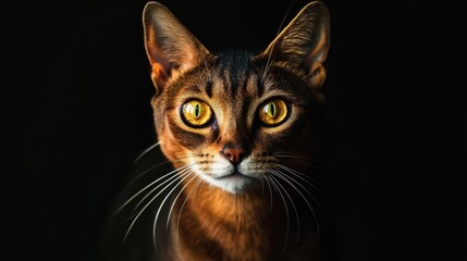 Close-Up Dramatic Shot of Sleek Abyssinian Cat with Striking Eyes
