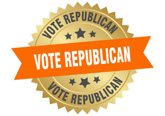 vote republican. vote republican round orange and gold label isolated on transparent background
