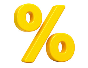 Yellow 3d percentage symbol isolated on a white background
