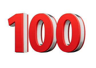 Bold Vibrant Red Number Hundred Number 100 With Metallic On White Background 3D Illustration