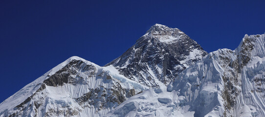 Dark blue sky over Mount Everest, Nepal.