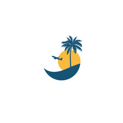 Tropical Travel Agency Logo Design Airplane, Palm Trees,  vector