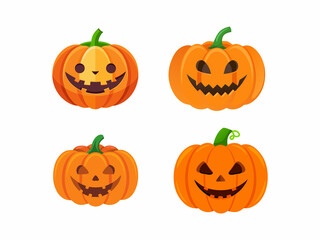 Four Cartoon Halloween Pumpkins with Carved Faces