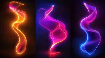 Abstract flowing light trails on dark backdrop displaying vibrant colorful gradients