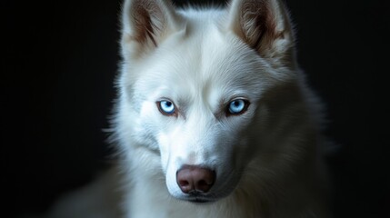 Obraz premium Dramatic Close-Up Shot of a White Siberian Husky with Striking Eyes
