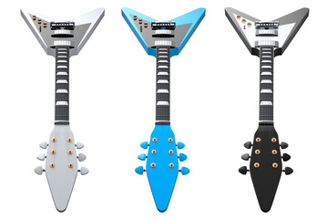 Set of electric acoustic guitar isolated on white transparent background. 3d render of concept for rock festival poster with heavy metal guitar for music shop