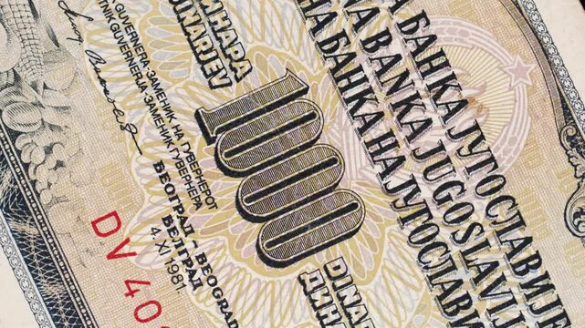Close-up rotation of a 1000 dinara banknote from Yugoslavia