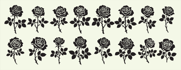 Collection of Elegant Rose Flower Silhouettes A Set of Black and White Floral Designs