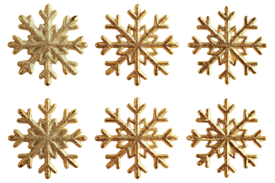 [Transparent Background PNG]Golden Glitter Snowflakes Pattern