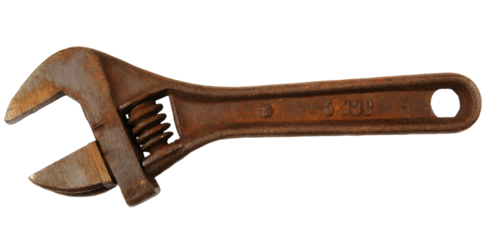 [Transparent Background PNG]Rusty Adjustable Wrench Tool Close-up