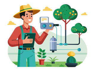  a tech savvy farmer using an automated irrigation