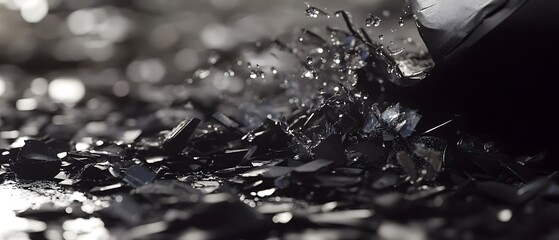 Shattered Black Glass Fragments Abstract Background