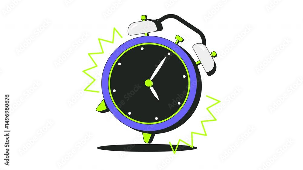 Poster ringing alarm clock 2d onboarding ui animation. time management. urgency, reminder, scheduling. hurr