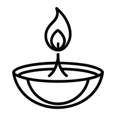 Diya Lamp Line Art on White Background Vector