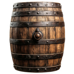 Fototapeta premium [Transparent Background PNG]Aged Wooden Barrel with Metal Bands