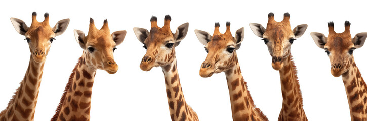 Obraz premium [Transparent Background PNG]Five Giraffe Portraits Against White Background