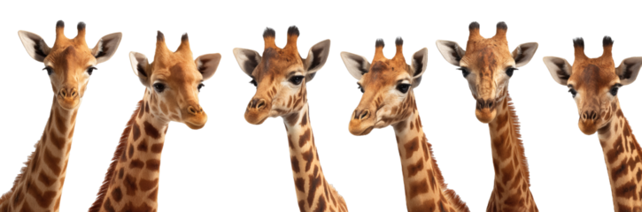 [Transparent Background PNG]Five Giraffe Portraits Against White Background