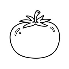 Flat Black Outline Tomato Vegetable in Doodle Cartoon for Food Ingredient Kids Drawing and Coloring Book Isolated on White Background