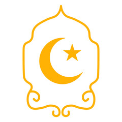 Golden Islamic Arch Ornament with Crescent Moon and Star Symbol