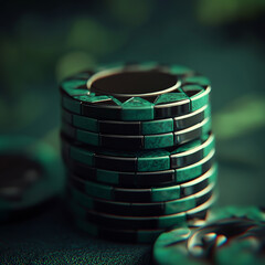 Emerald Green Casino Chips Stacked