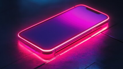 Smartphone illuminated with neon magenta light creating a futuristic ambiance
