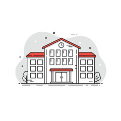 School Building in Black Outline Flat Icon Cartoon Vector Illustration for Back To School Banner Element Decoration