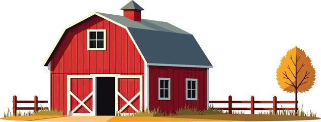 Farm with red barn vector simple 3d smooth isolated on white background
