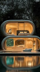 Obraz premium Stunning Modern Capsule Villa by the Pool at Night
